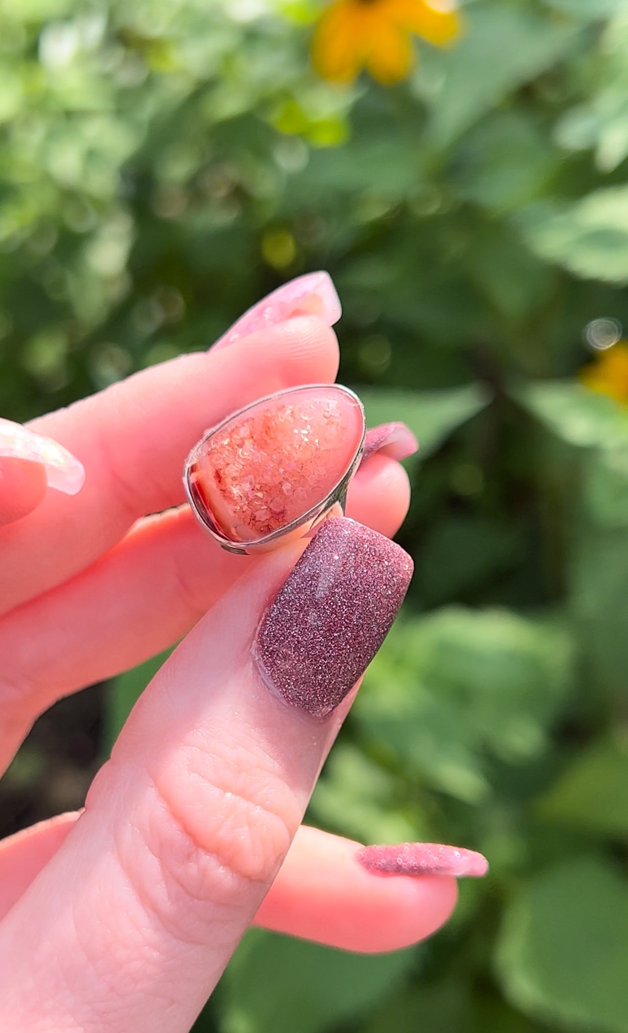 Size 6.25 Aura Druzy Agate Ring Sterling Silver