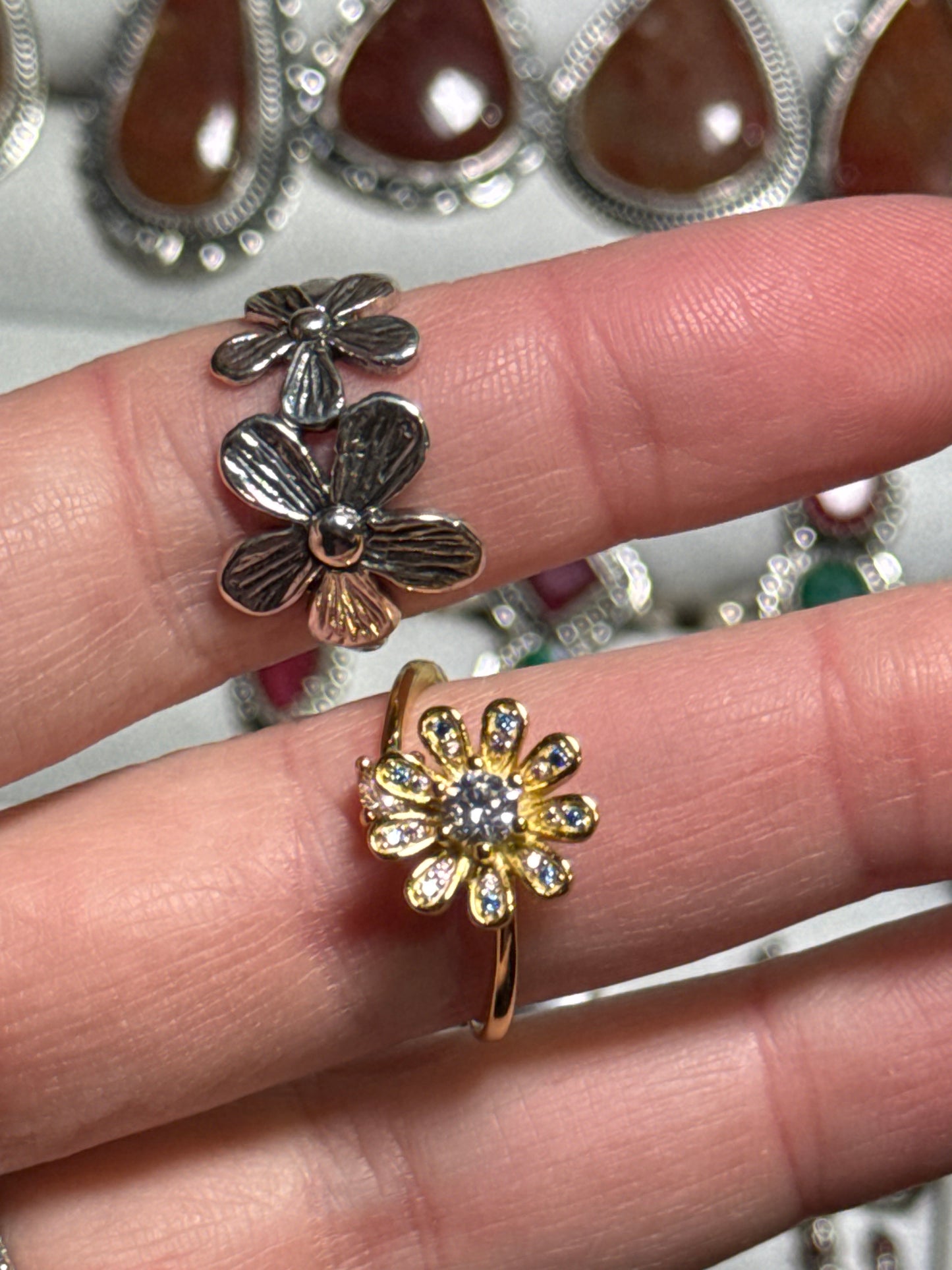 Reserved tangerine1970 spinning flower and double flower ring