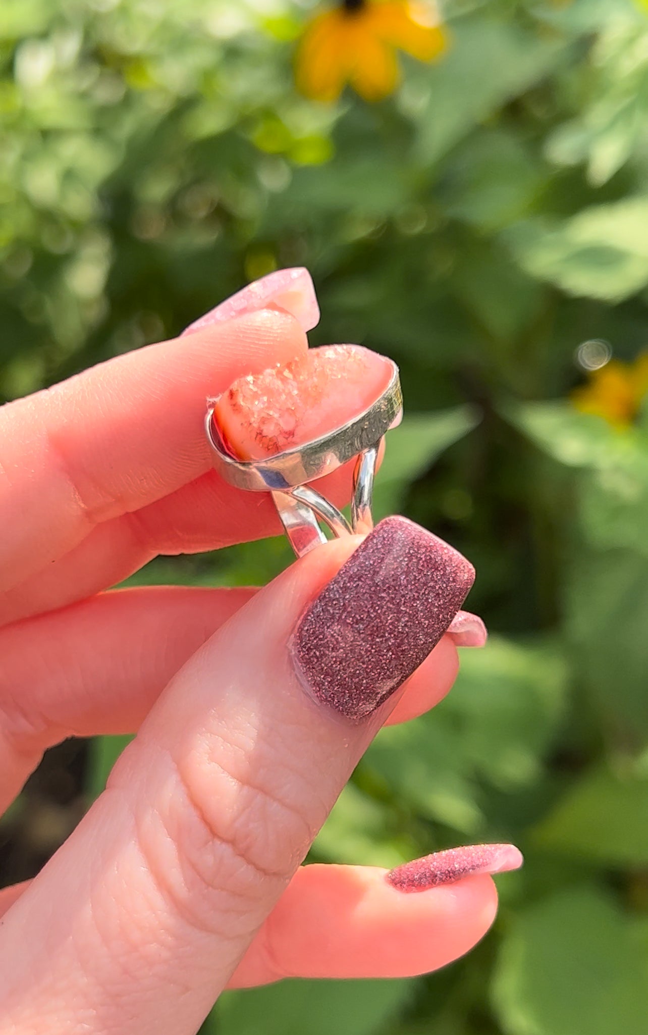 Size 6.25 Aura Druzy Agate Ring Sterling Silver