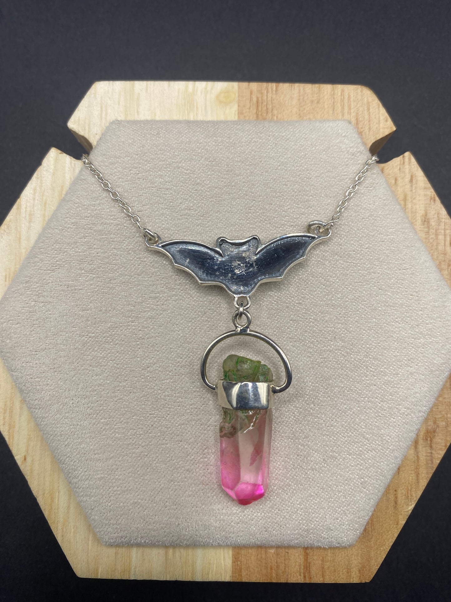 Pink aura quartz necklace Sterling Silver
