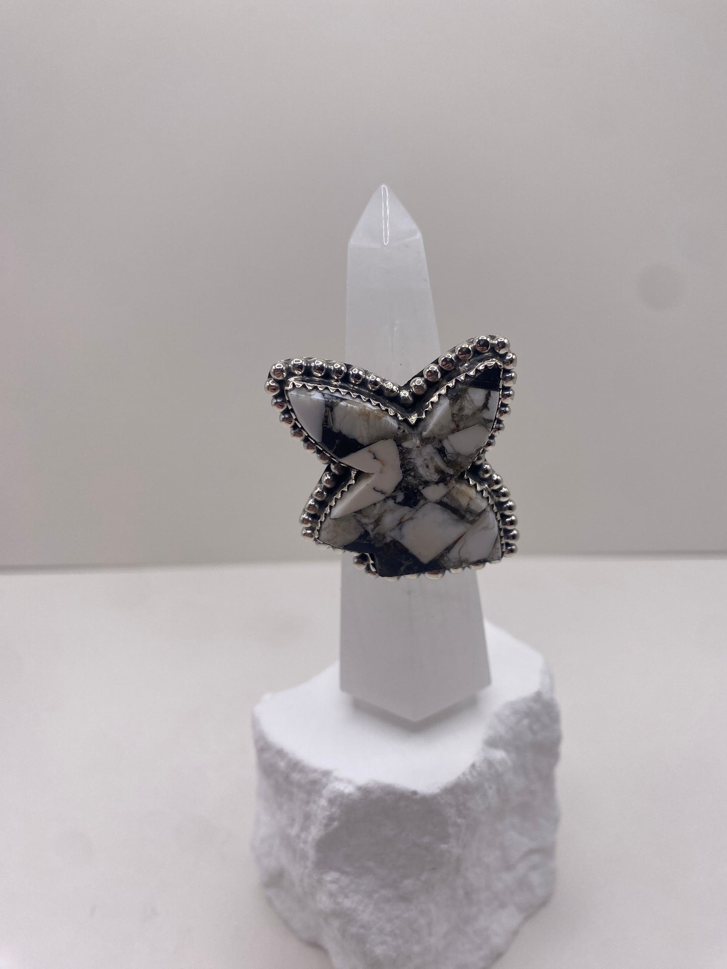 Size 8.5 white buffalo stone sterling silver