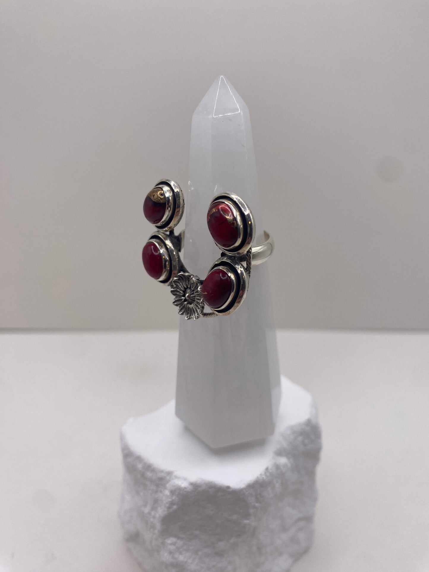 Size 7.25 red dahlia turquoise sterling silver