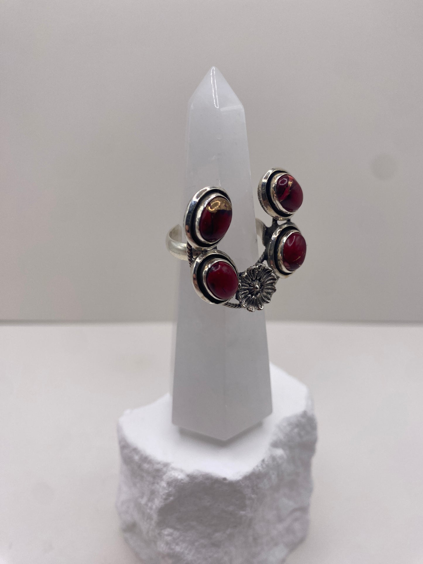 Size 7.25 red dahlia turquoise sterling silver