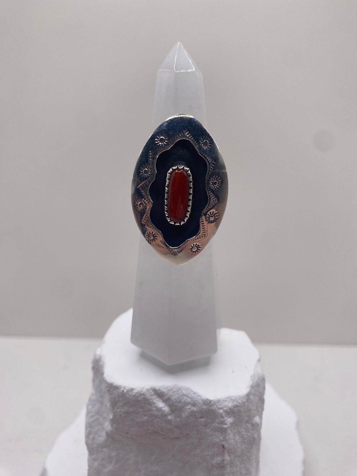 Size 8 orange coral sterling silver