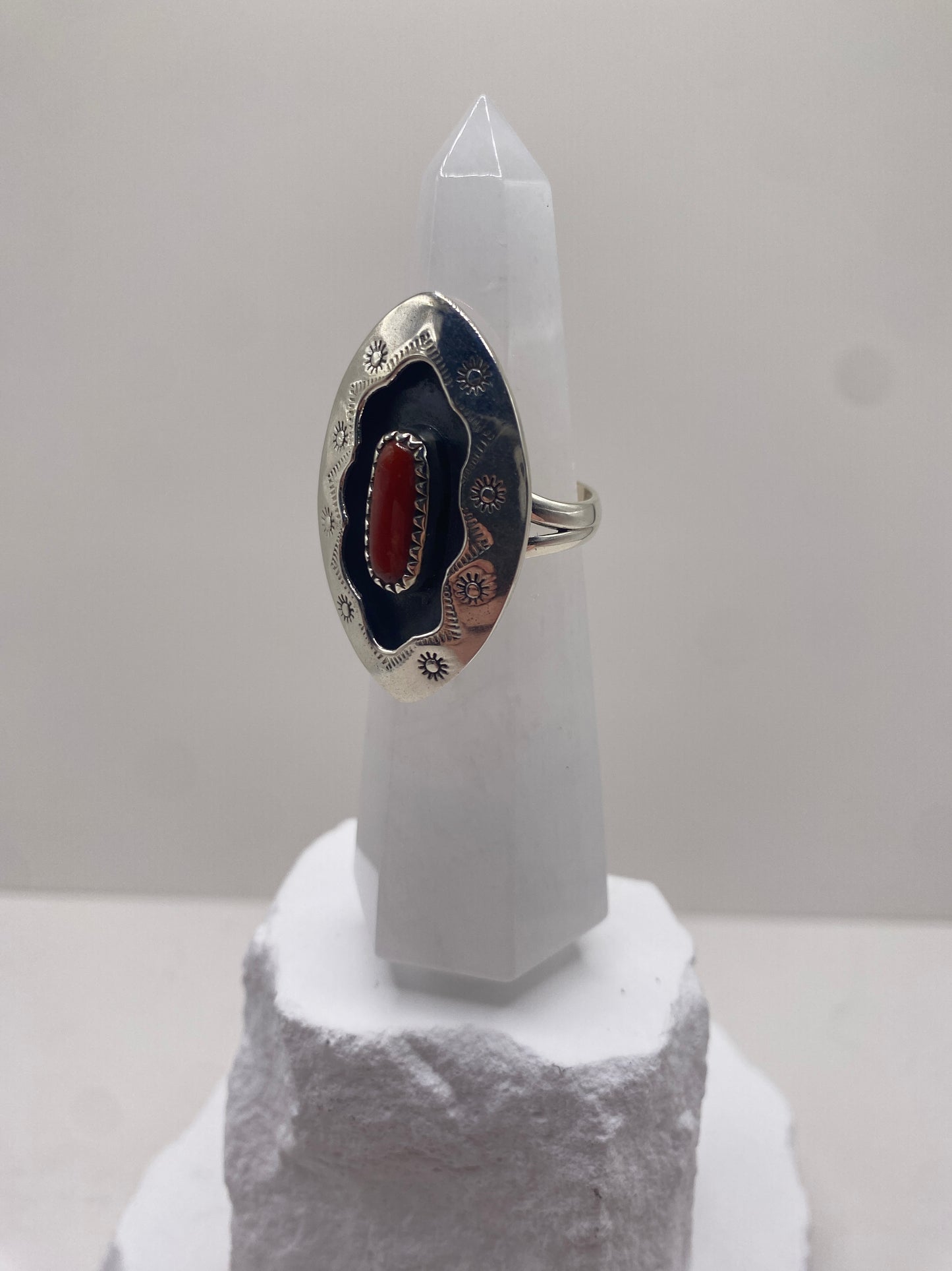 Size 8 orange coral sterling silver