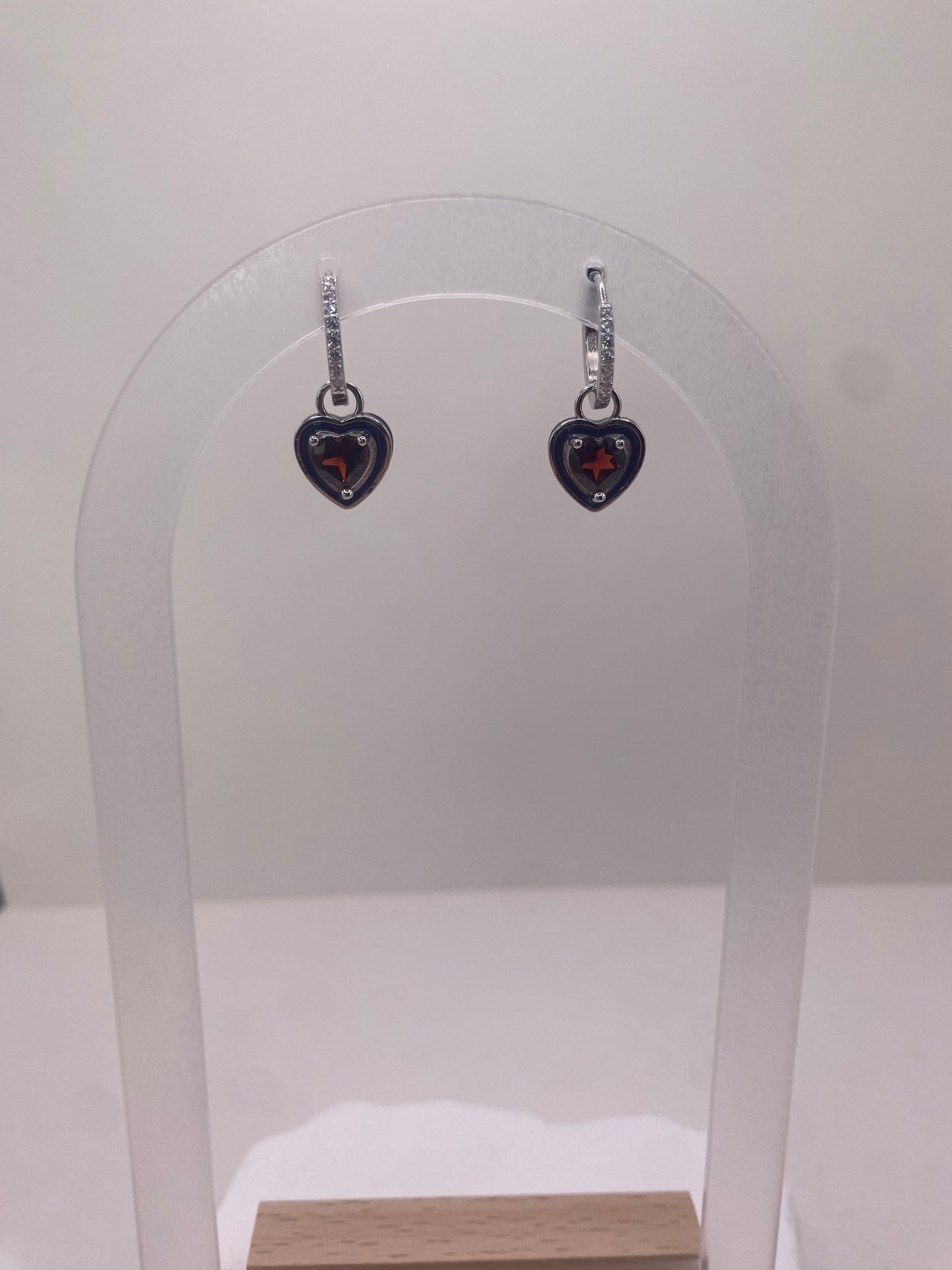 Garnet hoops with quartz sterling silver