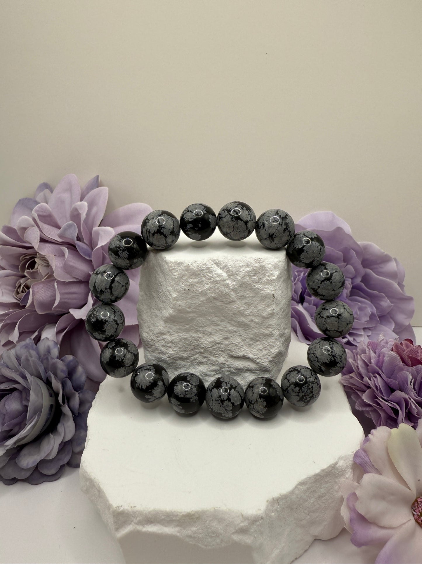 Snowflake obsidian Stretchy Bracelet 6-8 inches
