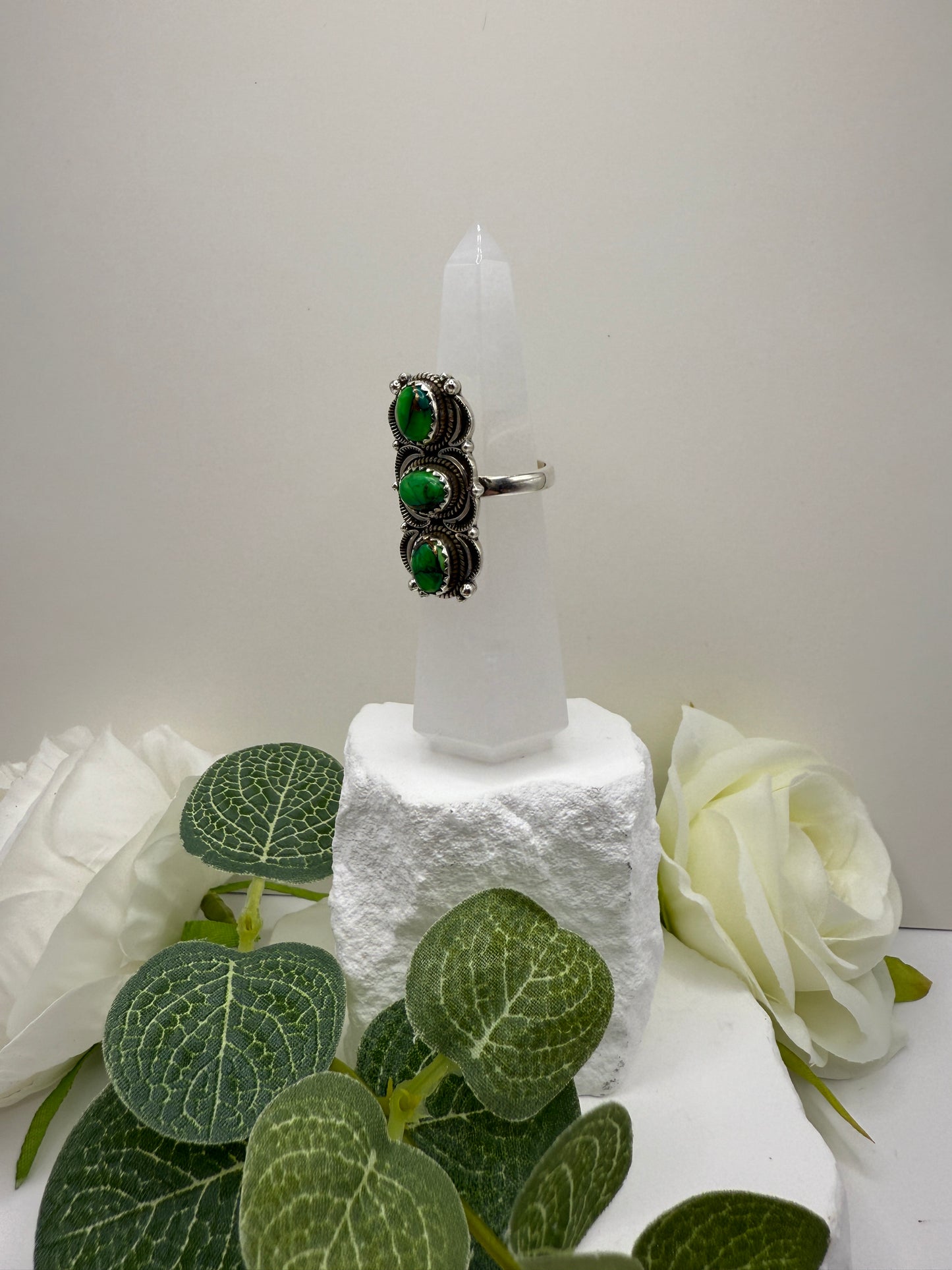 Size 9 peacock dahlia turquoise sterling silver