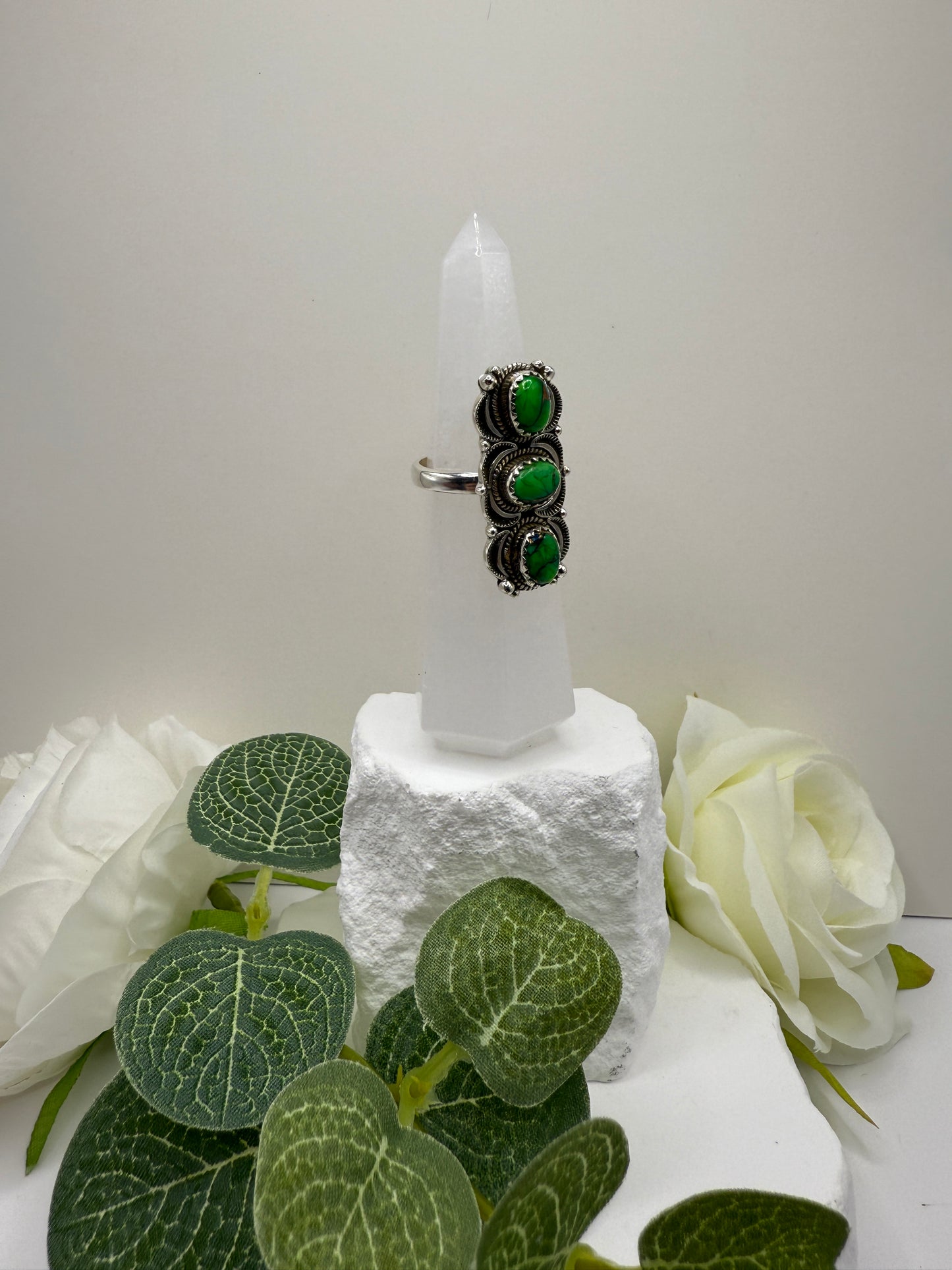 Size 9 peacock dahlia turquoise sterling silver