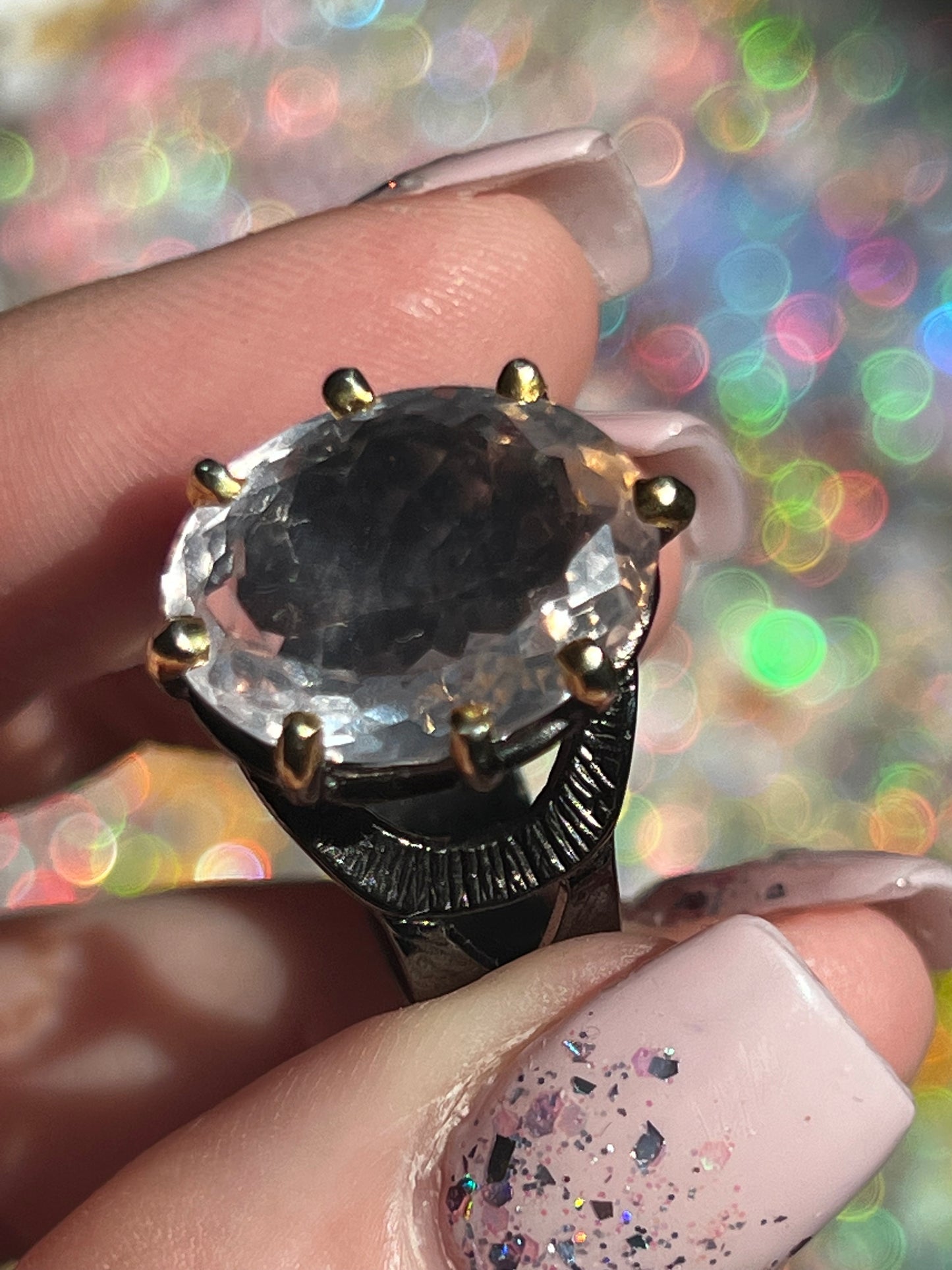 Size 8.5 Lavender Rose Quartz Ring Rhodium over Sterling Silver