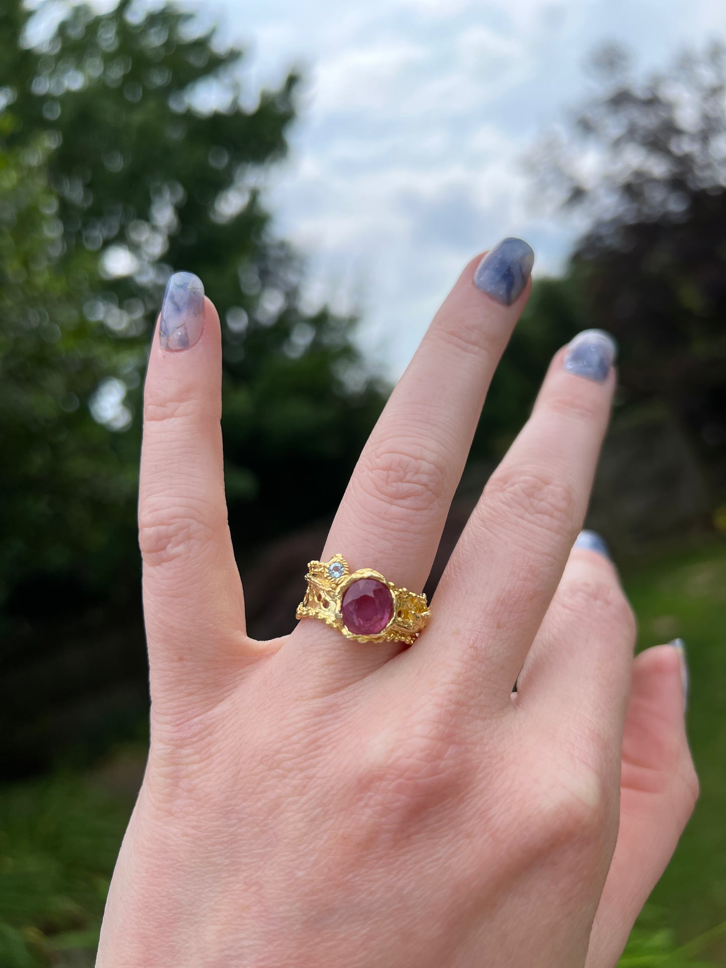 Size 6.75 Gem Ruby Ring 14k gold over Sterling Silver