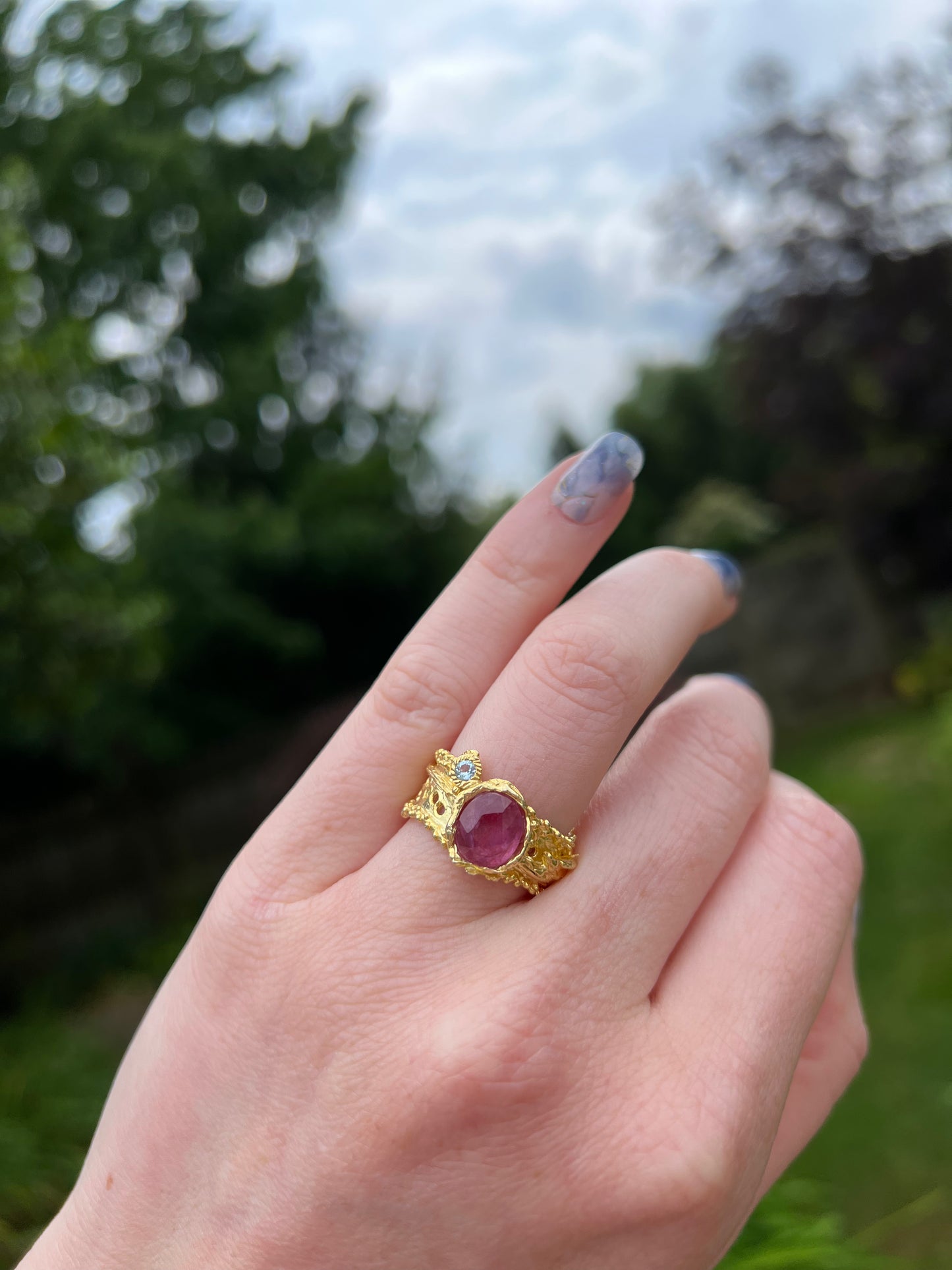 Size 6.75 Gem Ruby Ring 14k gold over Sterling Silver