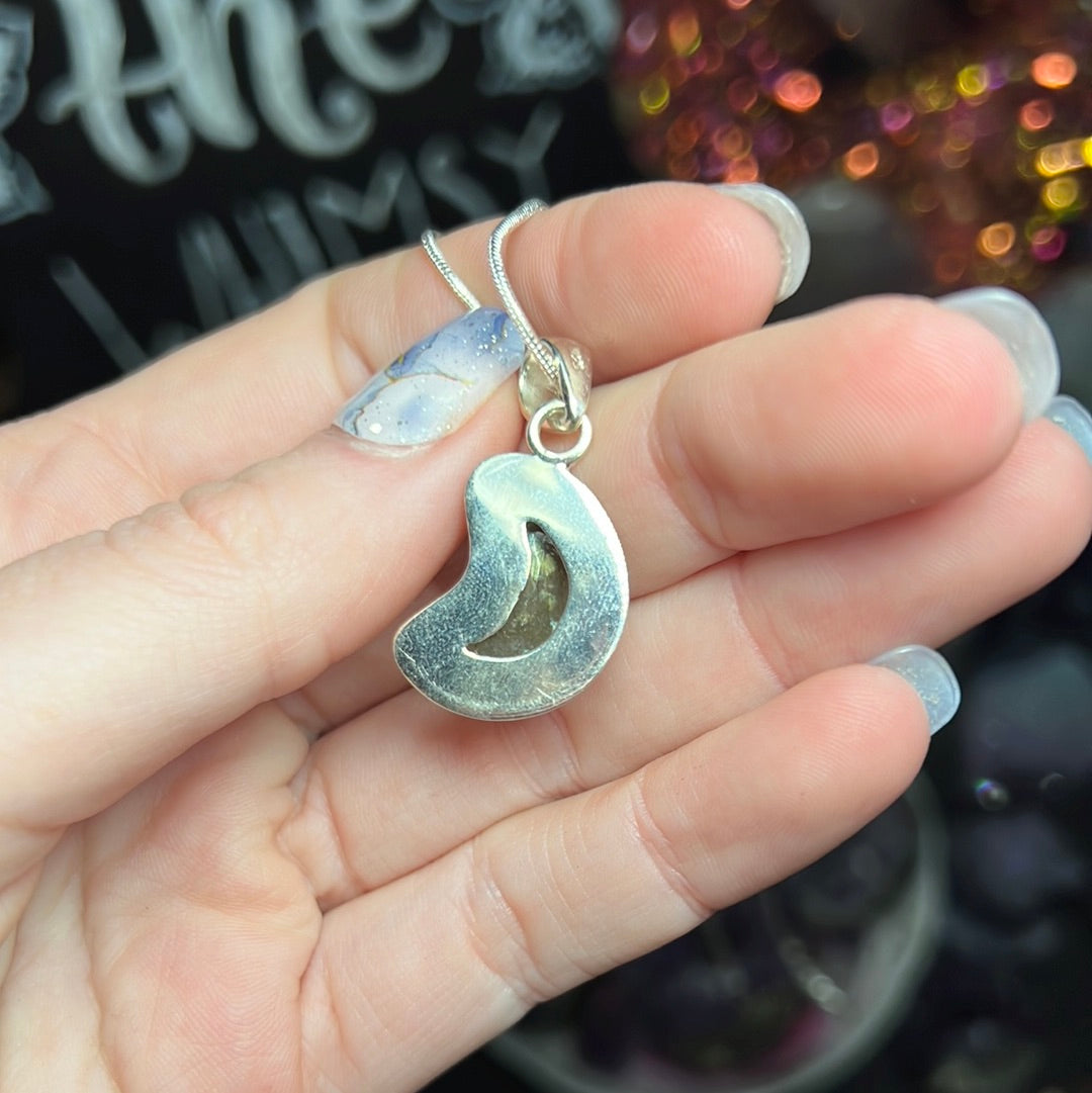 Purple Labradorite Moon Necklace Sterling Silver