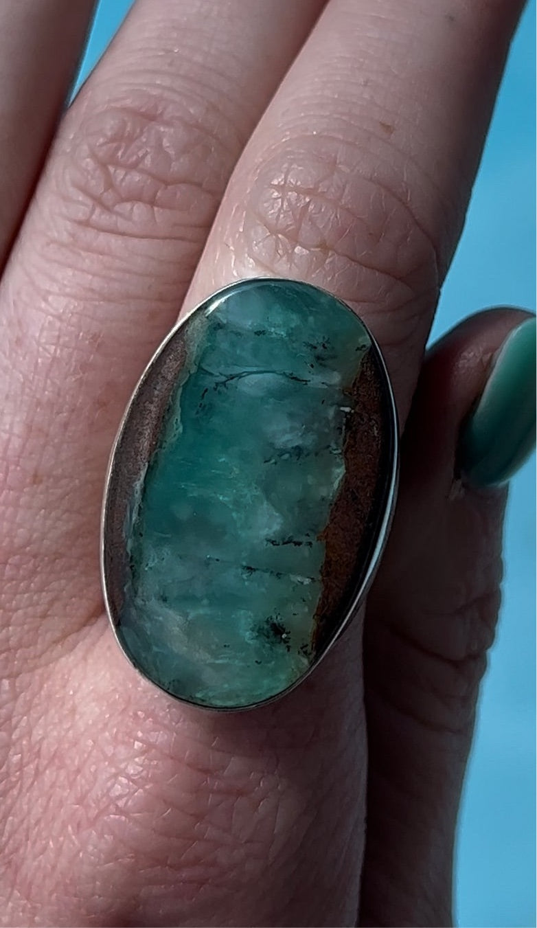 Size 7.75 Chrysoprase Ring Sterling Silver