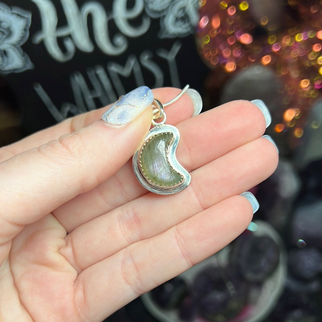 Purple Labradorite Moon Necklace Sterling Silver