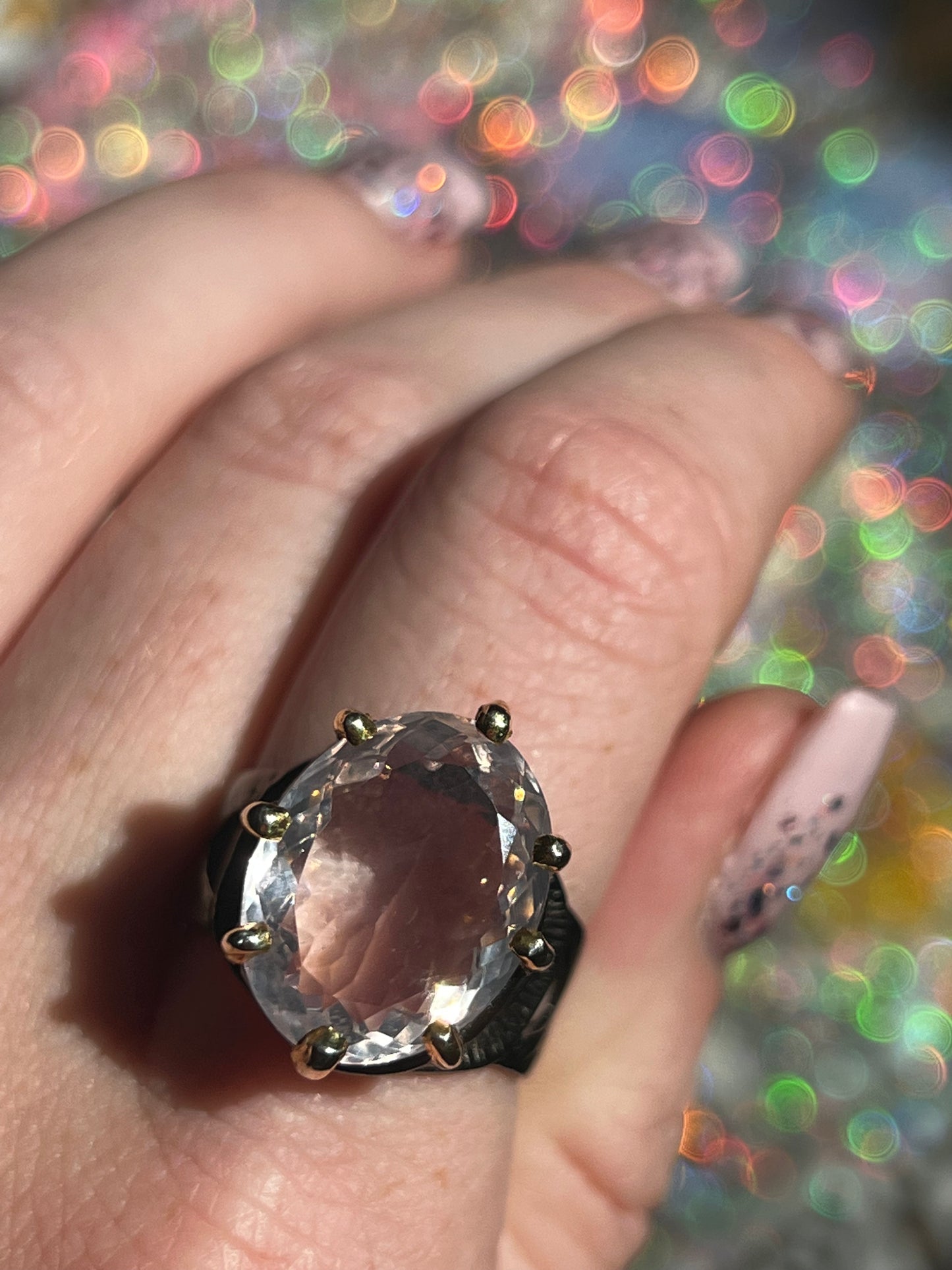 Size 8.5 Lavender Rose Quartz Ring Rhodium over Sterling Silver