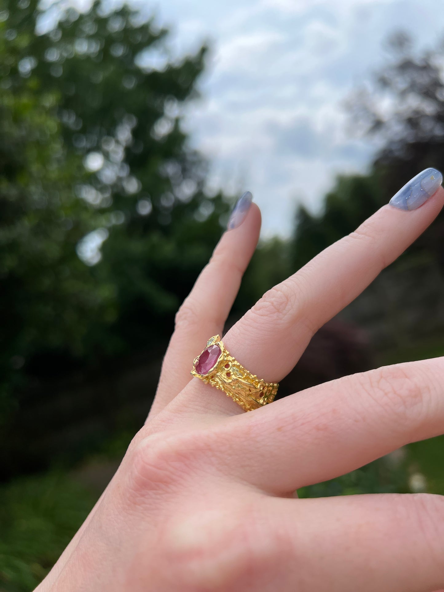 Size 6.75 Gem Ruby Ring 14k gold over Sterling Silver