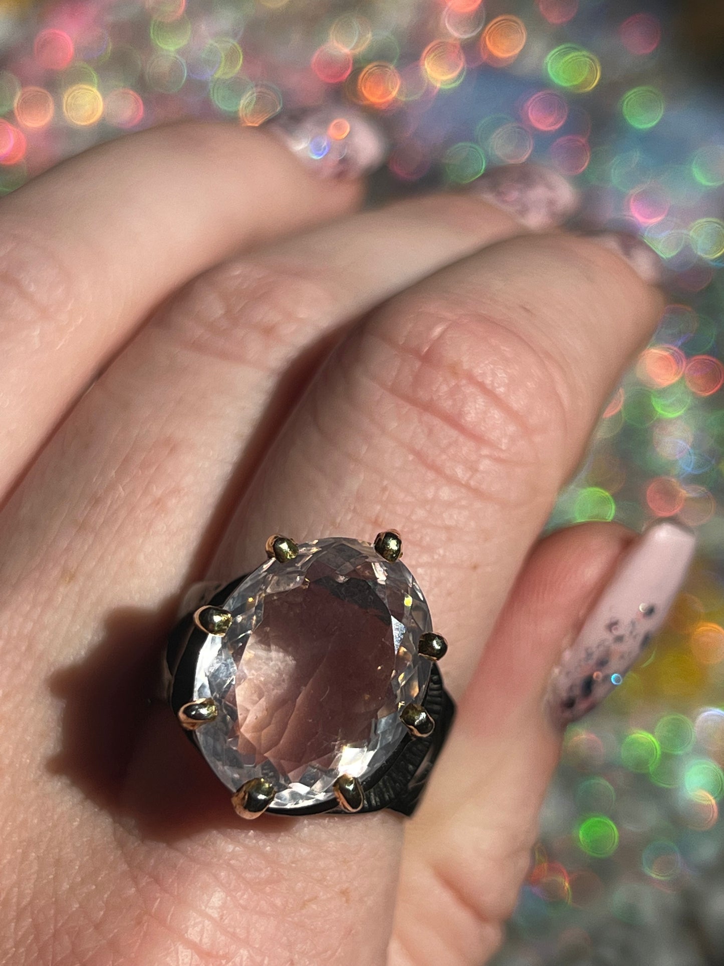 Size 8.5 Lavender Rose Quartz Ring Rhodium over Sterling Silver