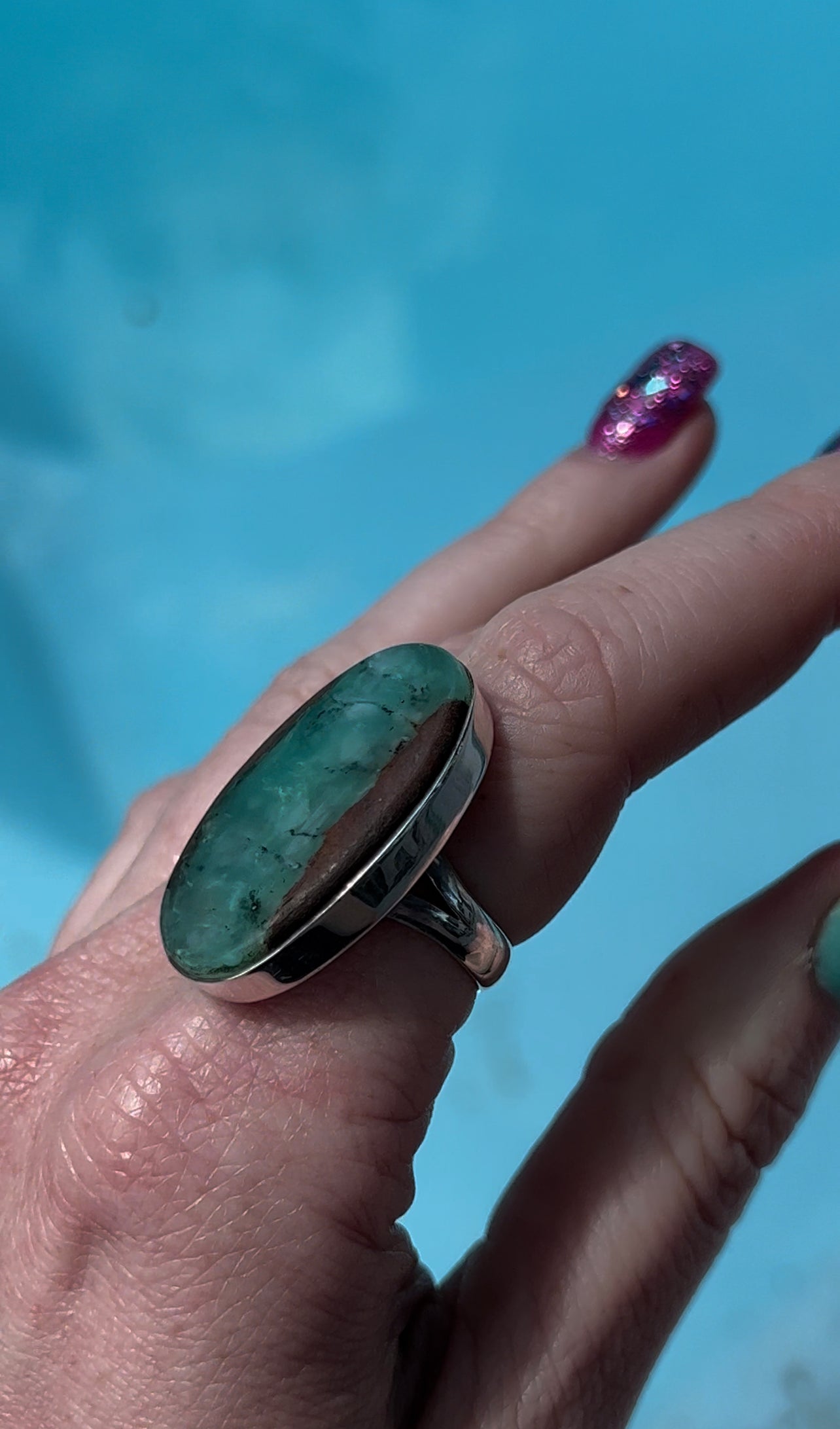 Size 7.75 Chrysoprase Ring Sterling Silver