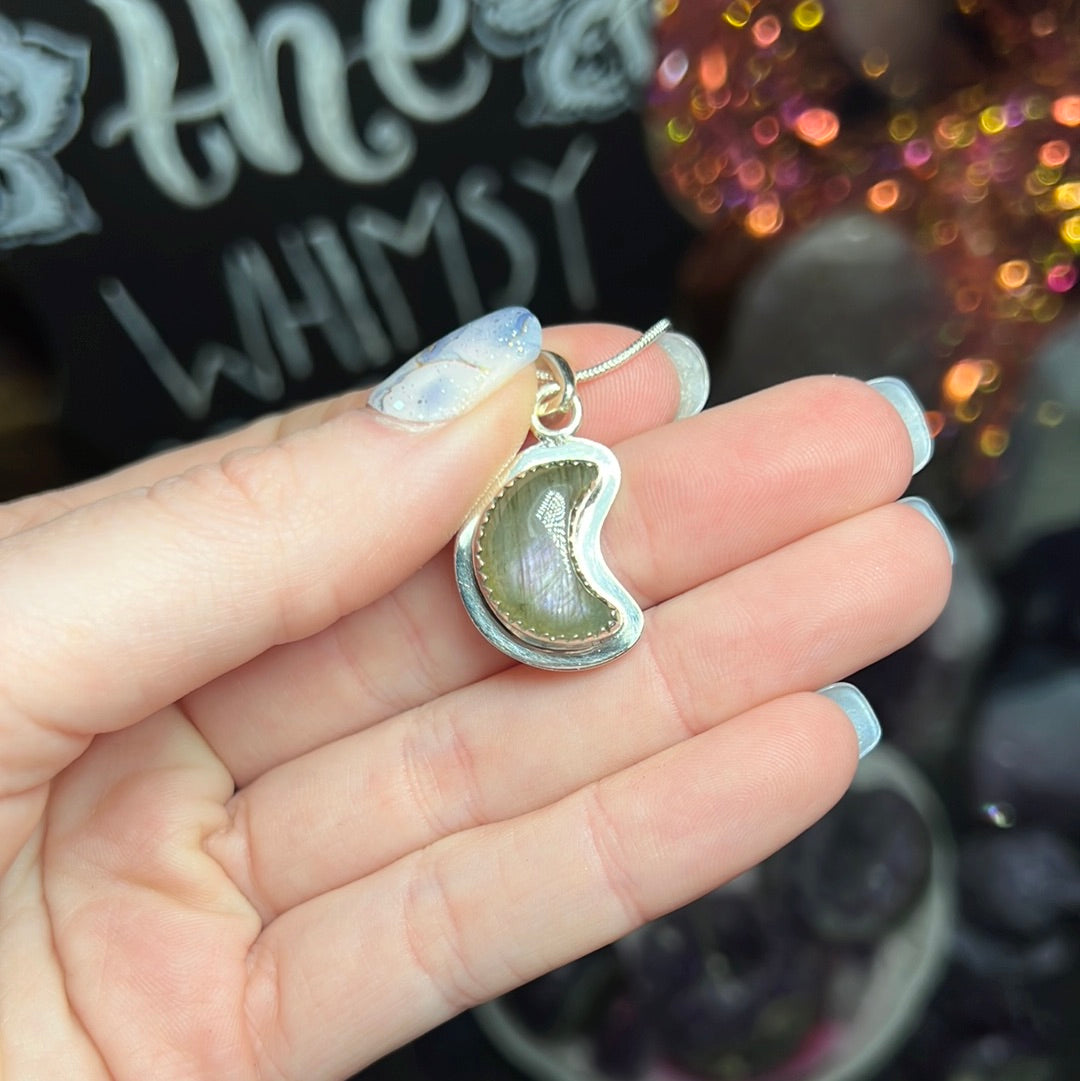 Purple Labradorite Moon Necklace Sterling Silver