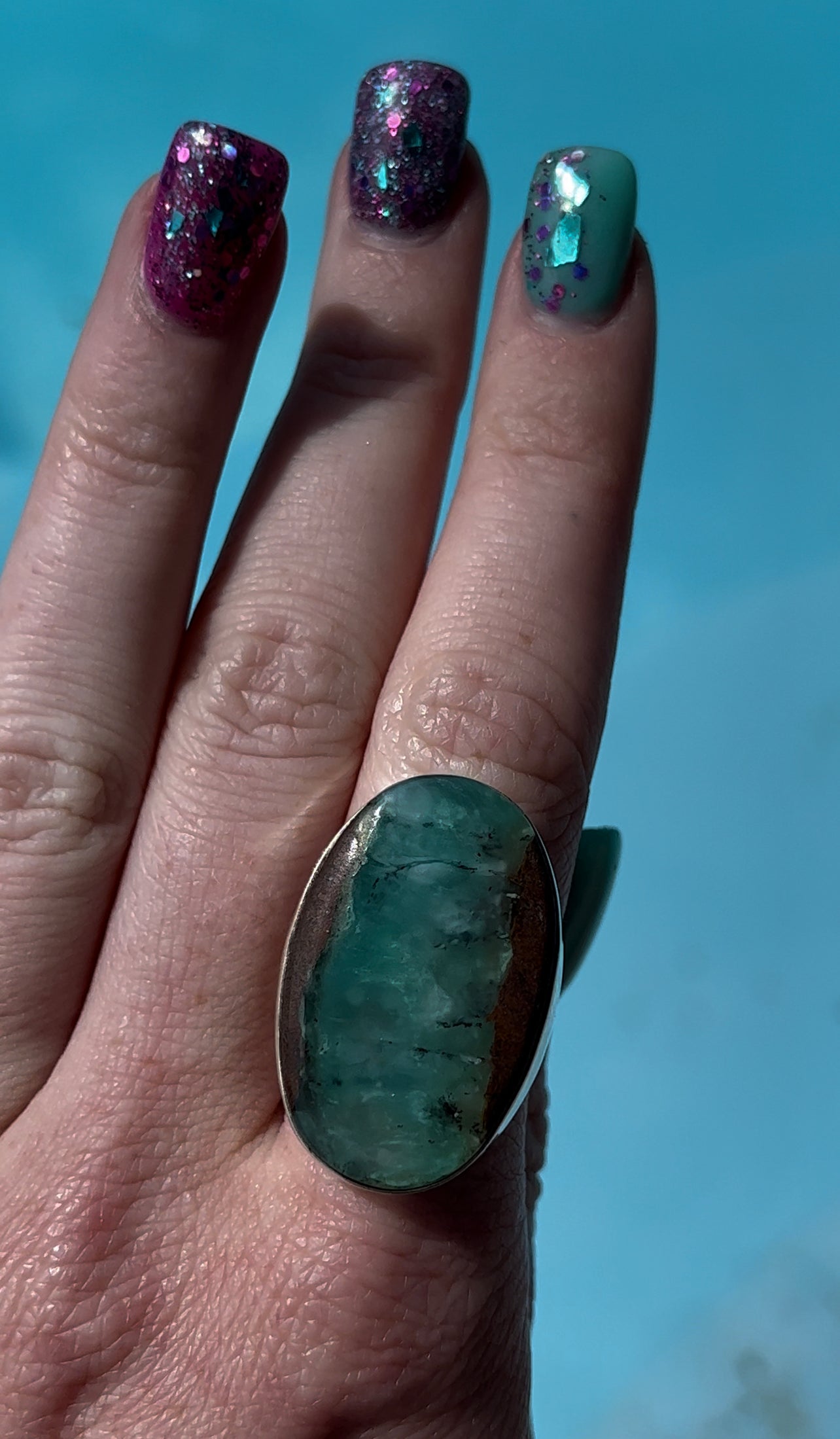 Size 7.75 Chrysoprase Ring Sterling Silver