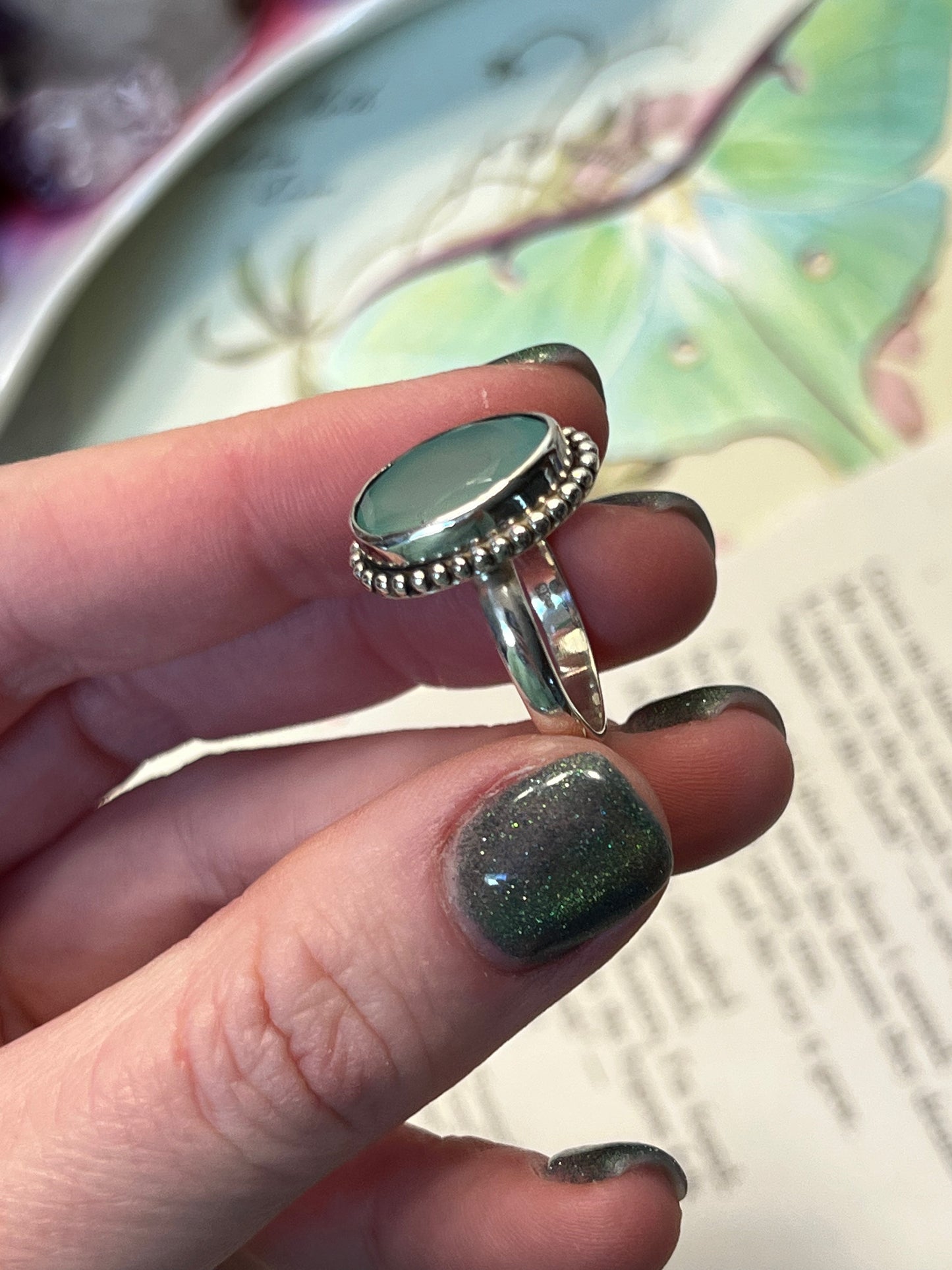 Size 8 Aqua Chalcedony Ring Sterling Silver