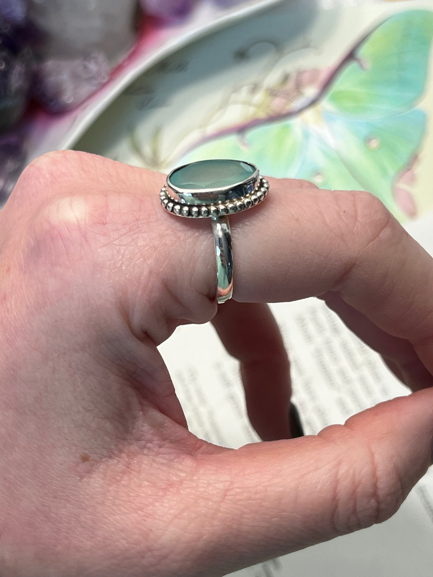 Size 8 Aqua Chalcedony Ring Sterling Silver