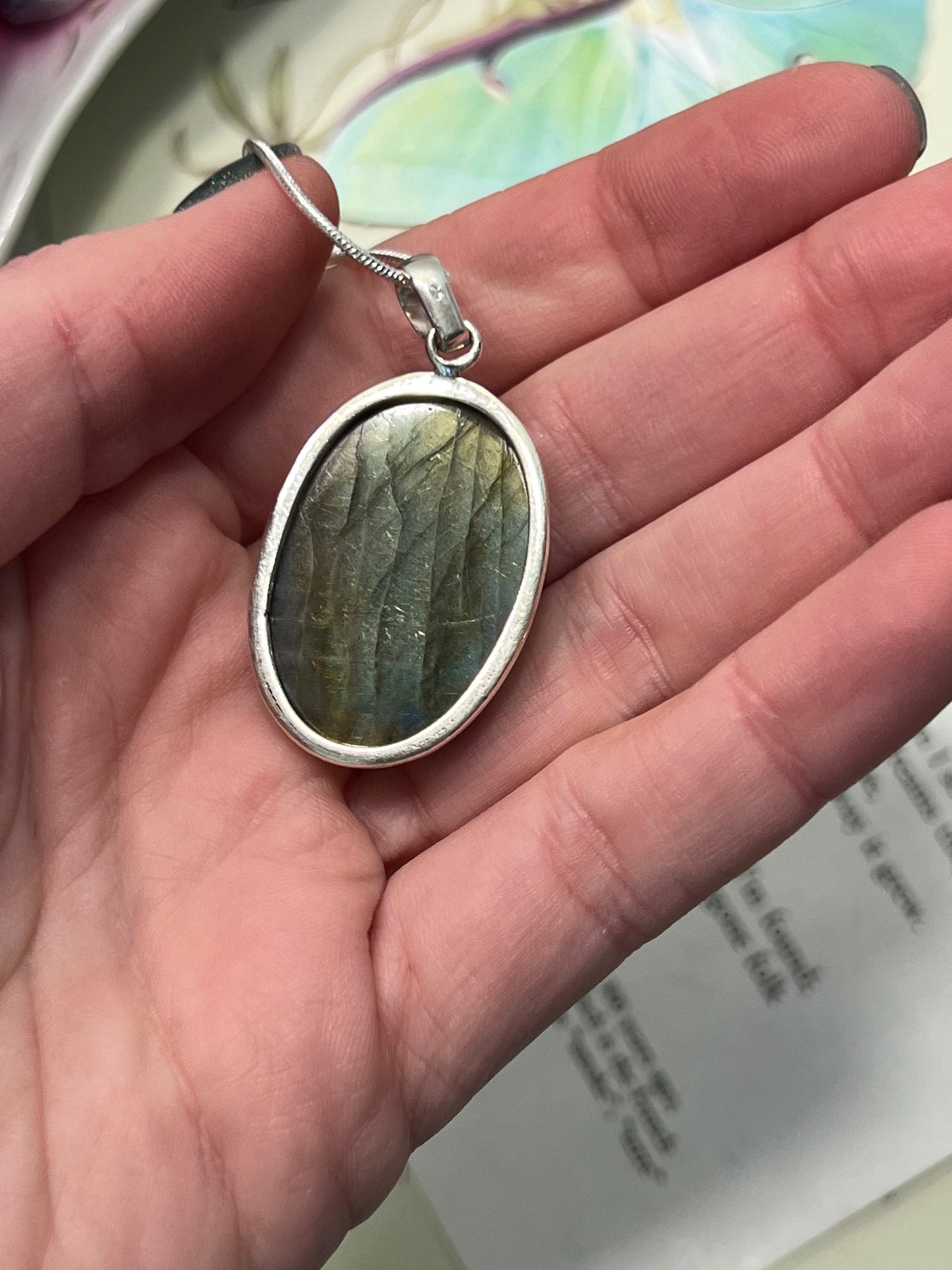 Labradorite Pendant Necklace Sterling Silver