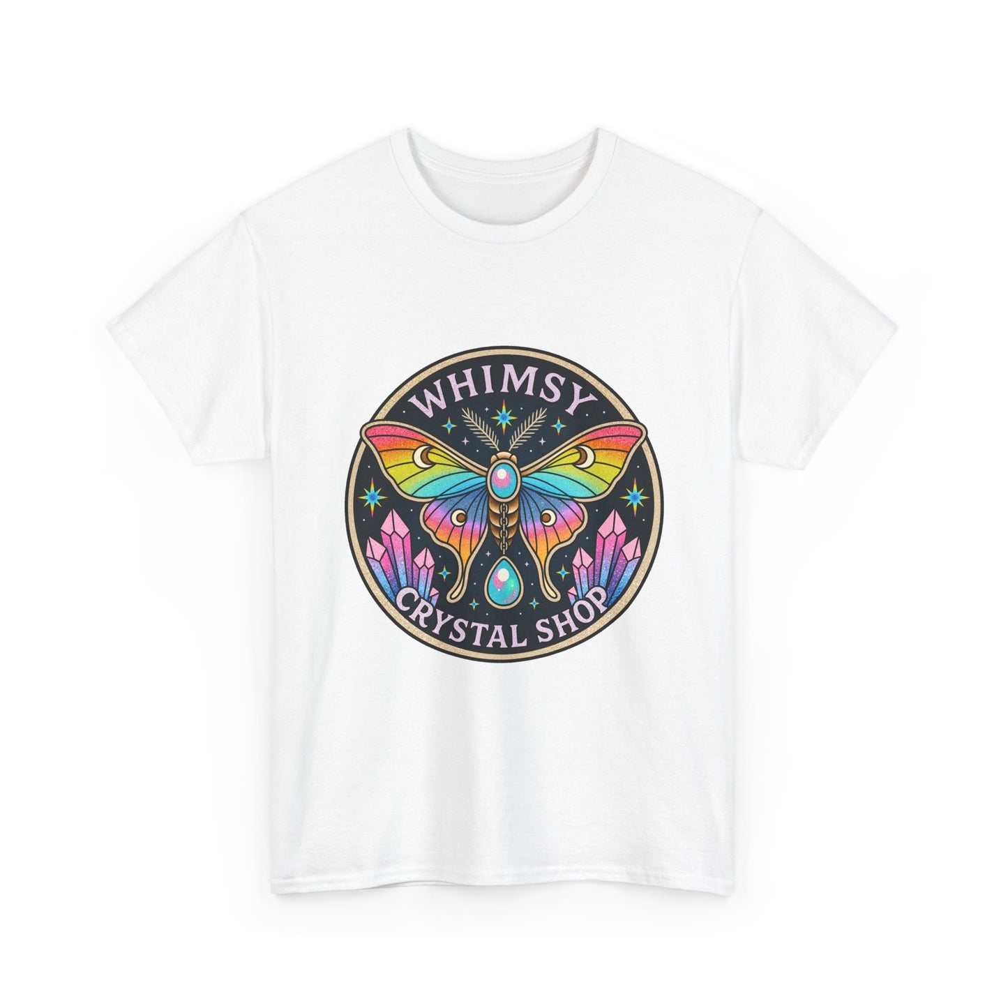 Whimsy Crystal Shop T-Shirt — Rainbow Moth Crystal Healing Tee