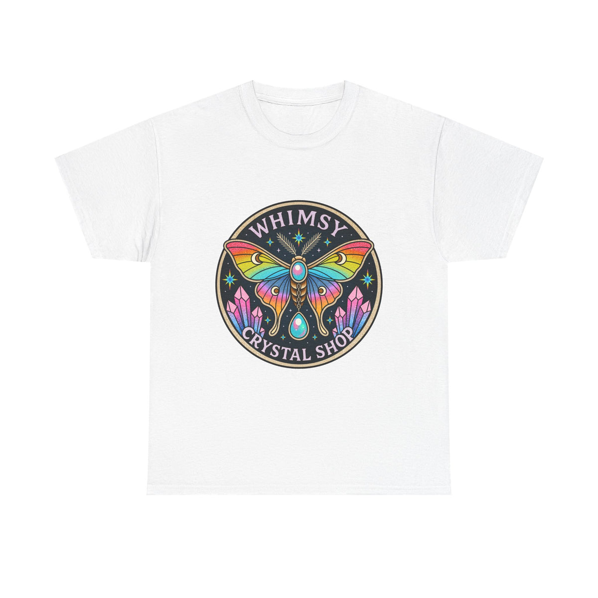 Whimsy Crystal Shop T-Shirt — Rainbow Moth Crystal Healing Tee