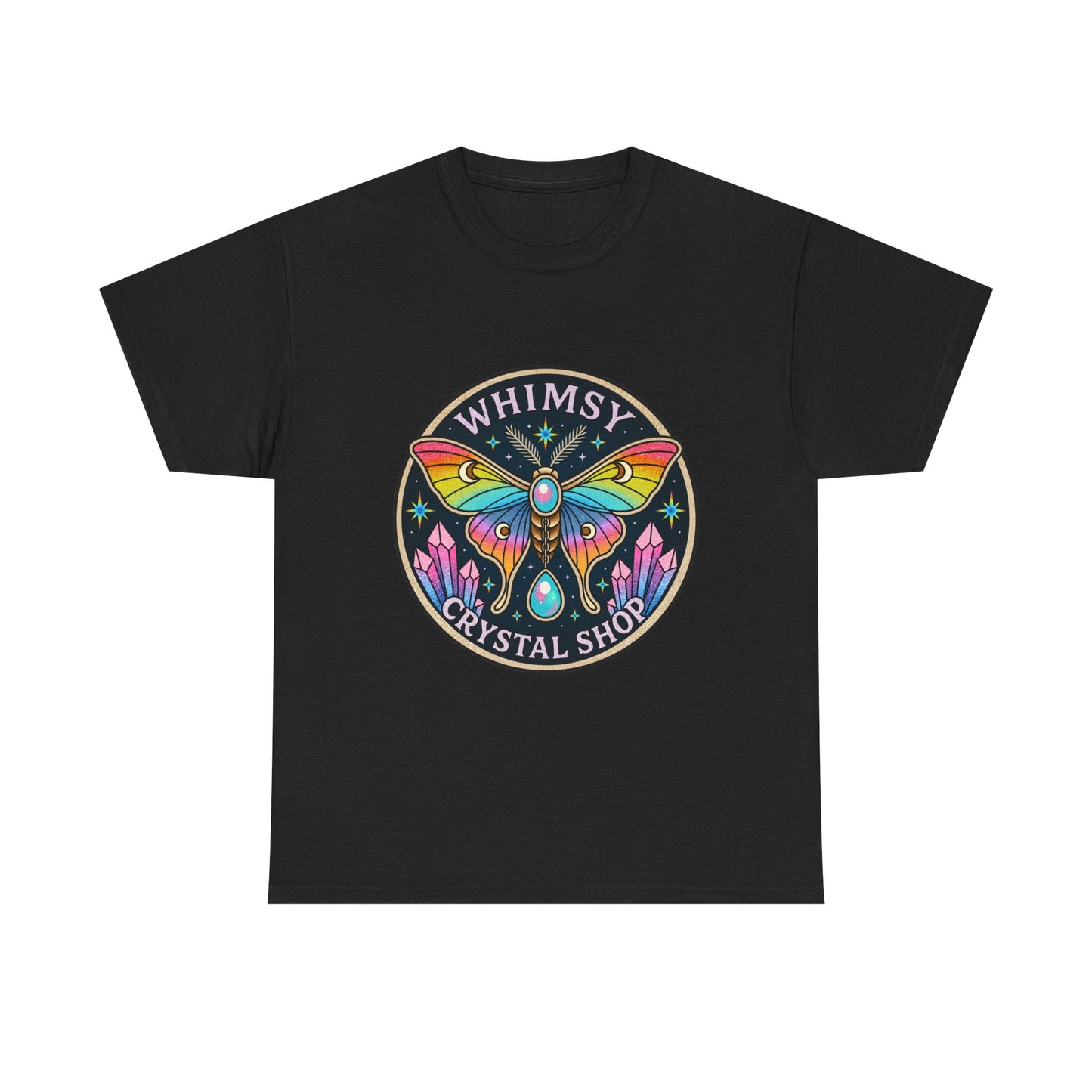 Whimsy Crystal Shop T-Shirt — Rainbow Moth Crystal Healing Tee