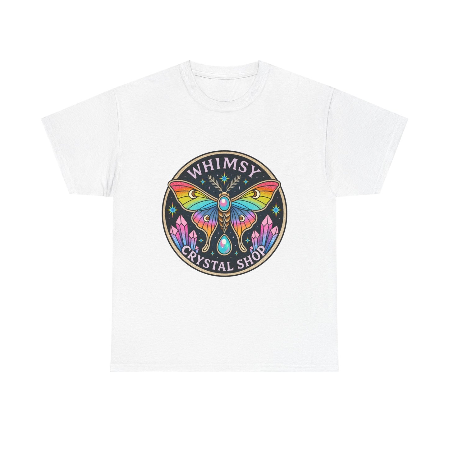 Whimsy Crystal Shop T-Shirt — Rainbow Moth Crystal Healing Tee