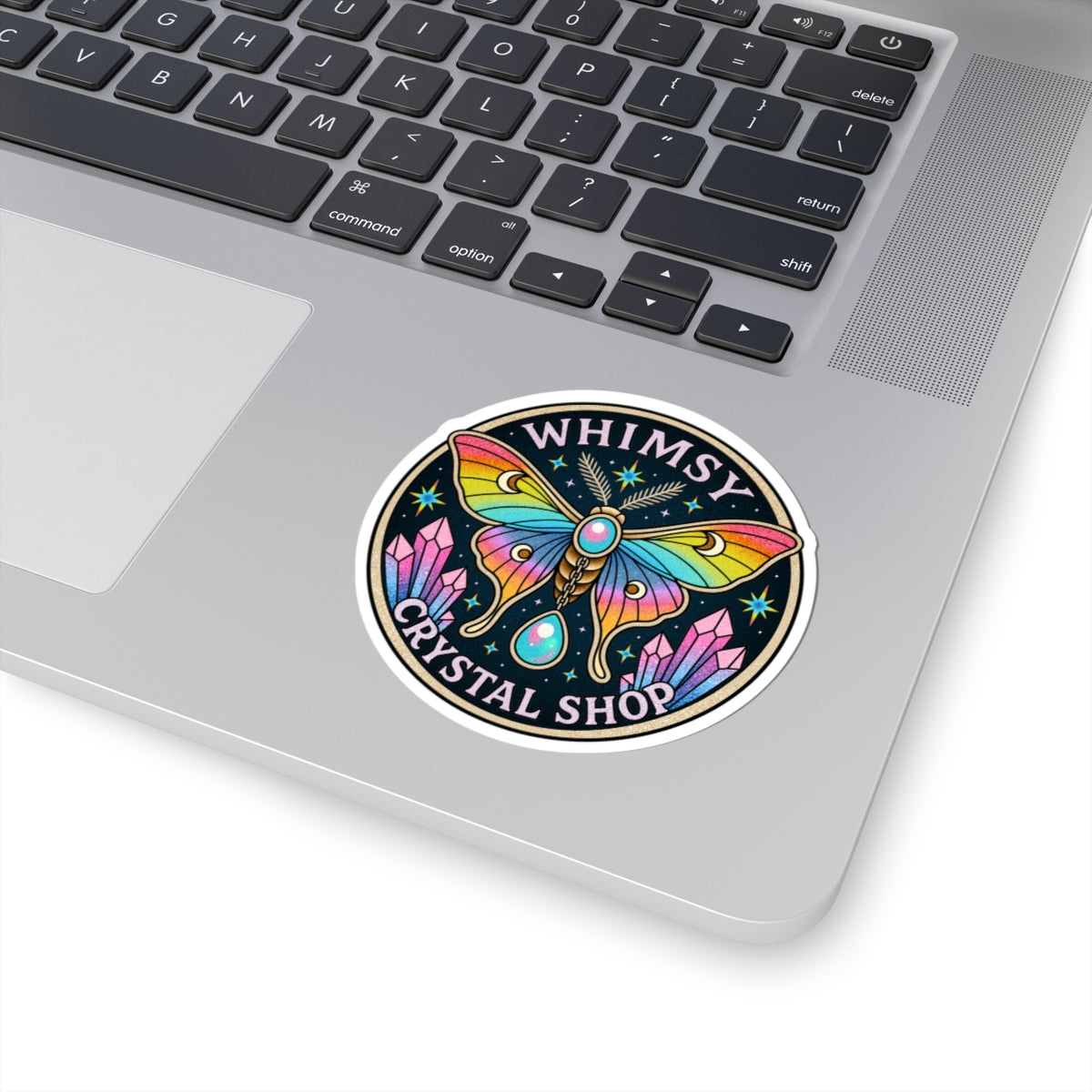 Whimsy Crystal Shop Sticker — Rainbow Moth Kiss-Cut Sticker
