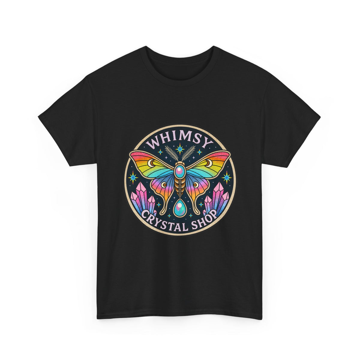 Whimsy Crystal Shop T-Shirt — Rainbow Moth Crystal Healing Tee