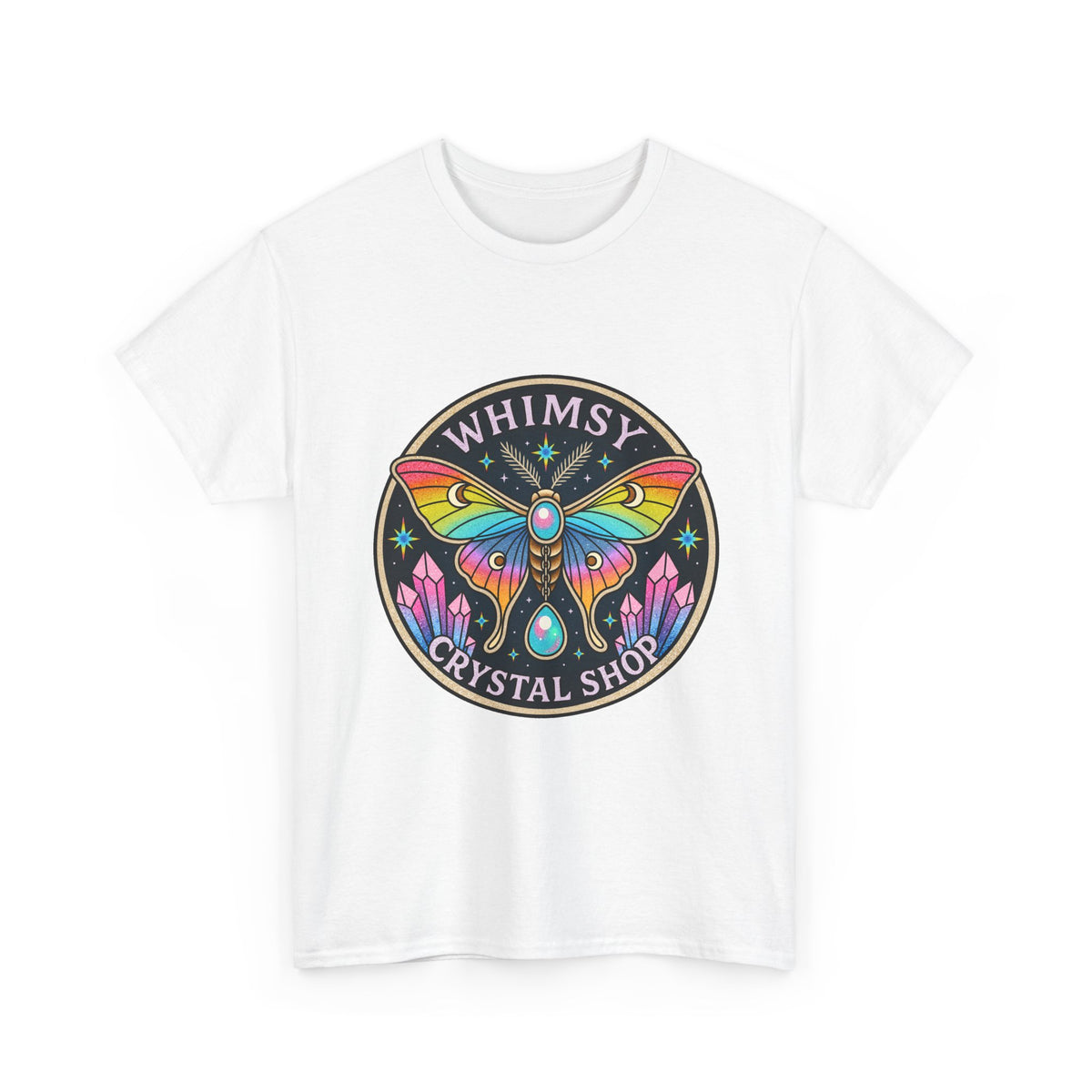 Whimsy Crystal Shop T-Shirt — Rainbow Moth Crystal Healing Tee