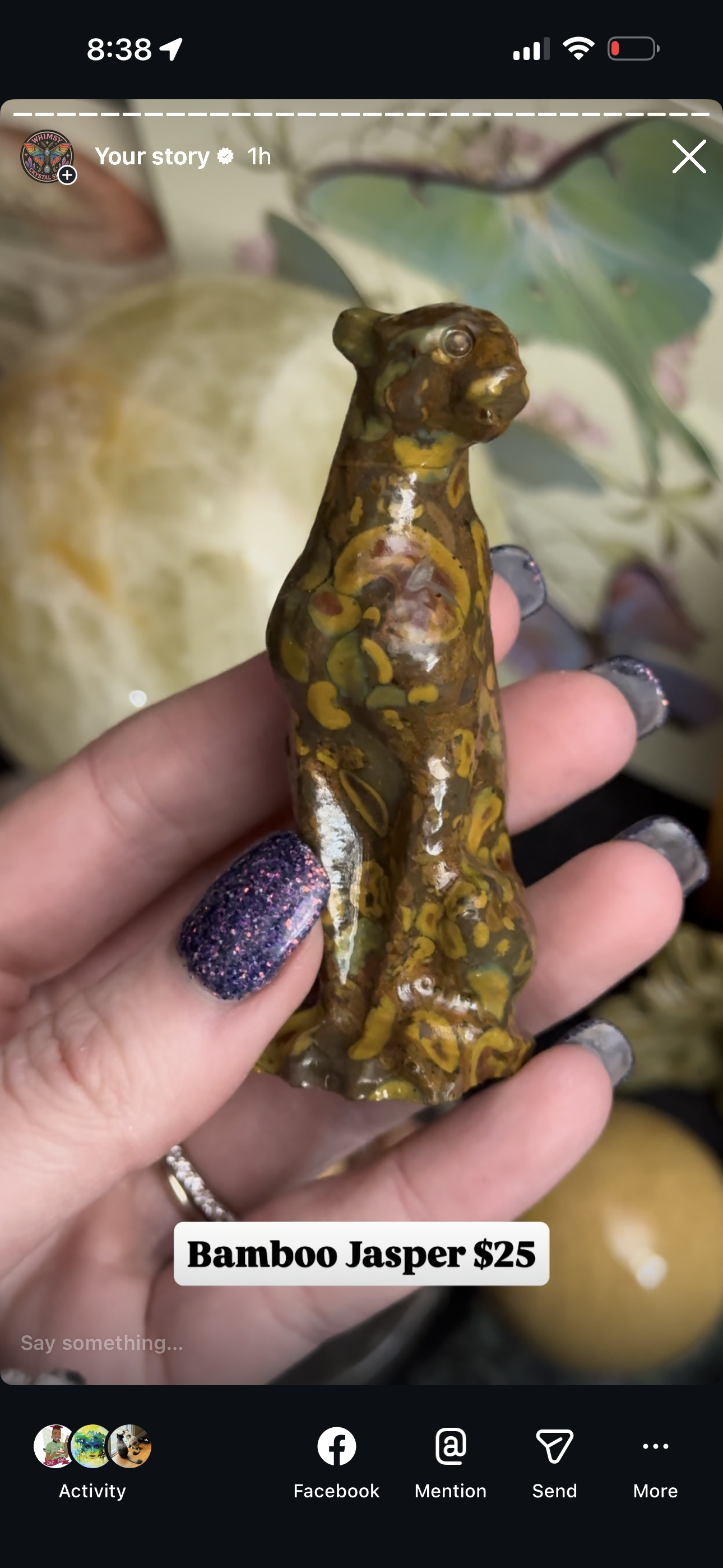 Reserved moss and reverie , amethyst with tan bead