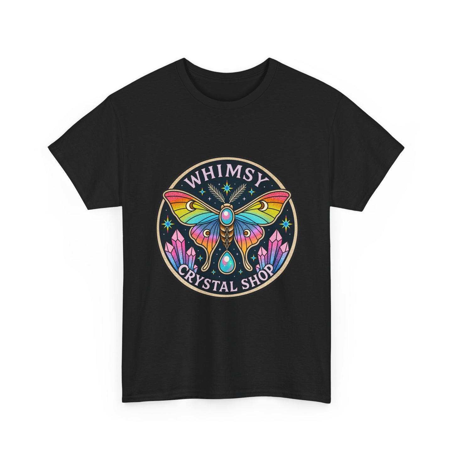 Whimsy Crystal Shop T-Shirt — Rainbow Moth Crystal Healing Tee