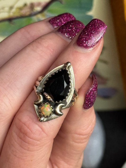 Size 6 onyx with Ethiopian opal sterling silver
