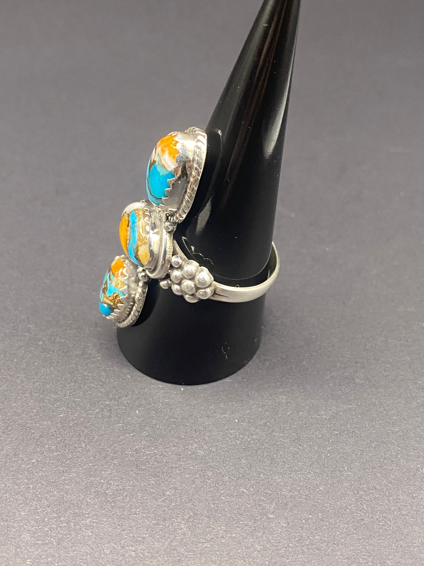 Size 9.75 spiny oyster+copper turquoise sterling silver