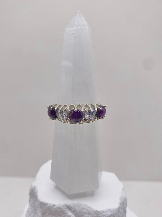 Size 9.75 ruby and quartz sterling silver