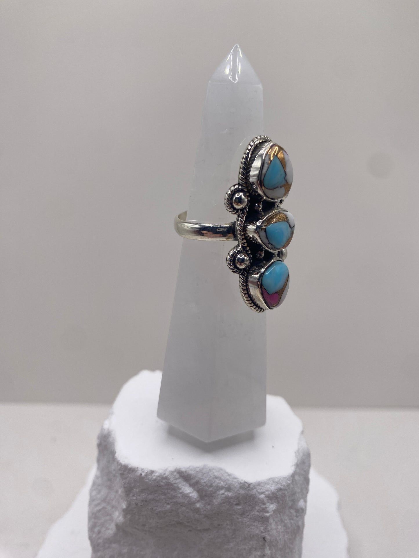 Size 7.5 cotton candy turquoise sterling silver
