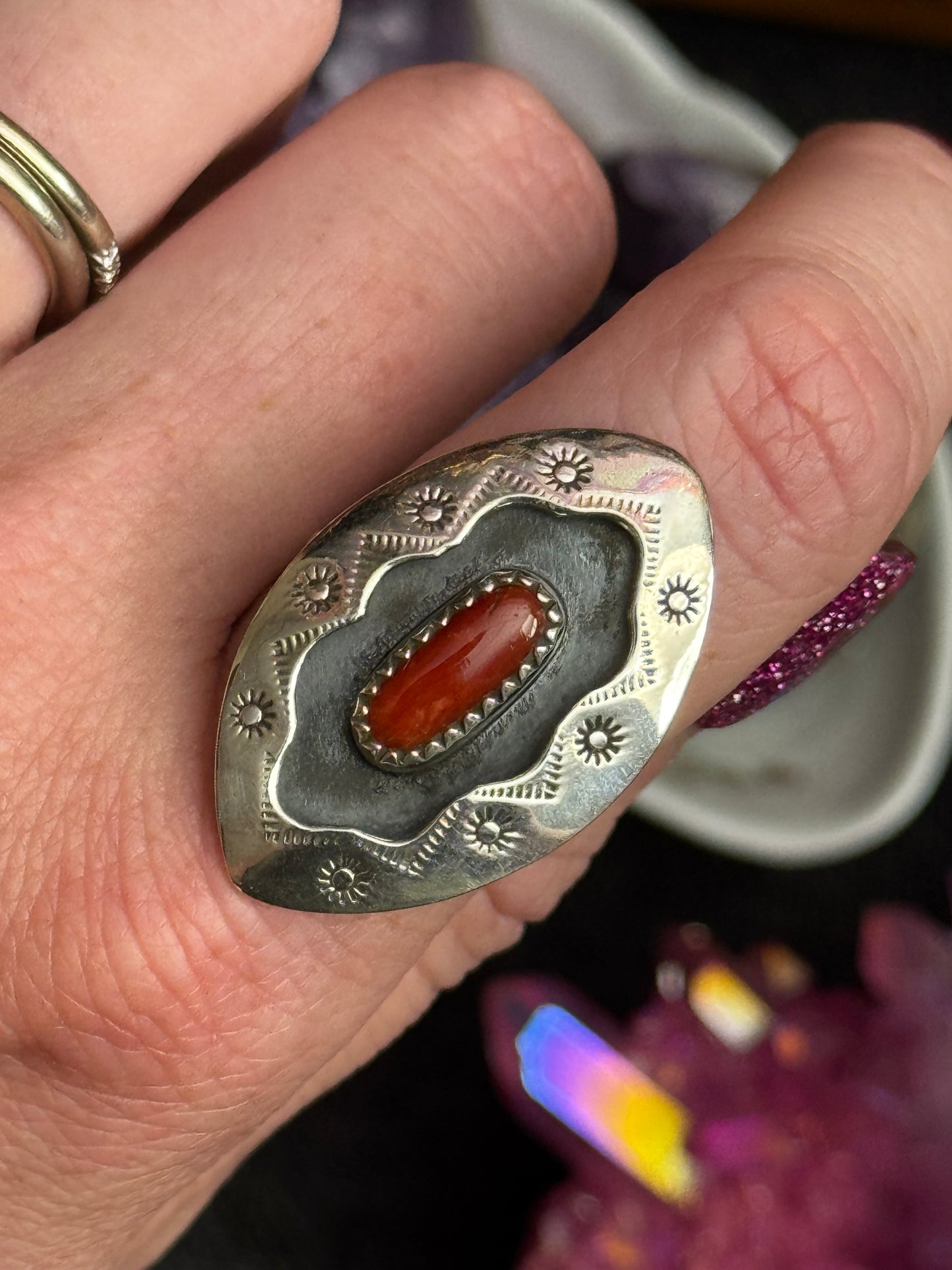 Size 8 orange coral sterling silver