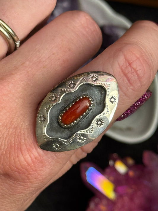 Size 8 orange coral sterling silver
