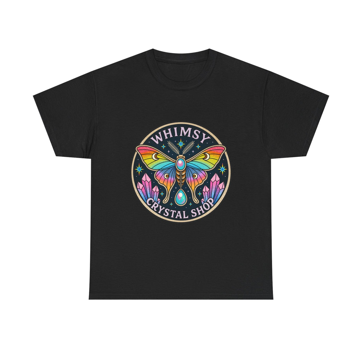 Whimsy Crystal Shop T-Shirt — Rainbow Moth Crystal Healing Tee