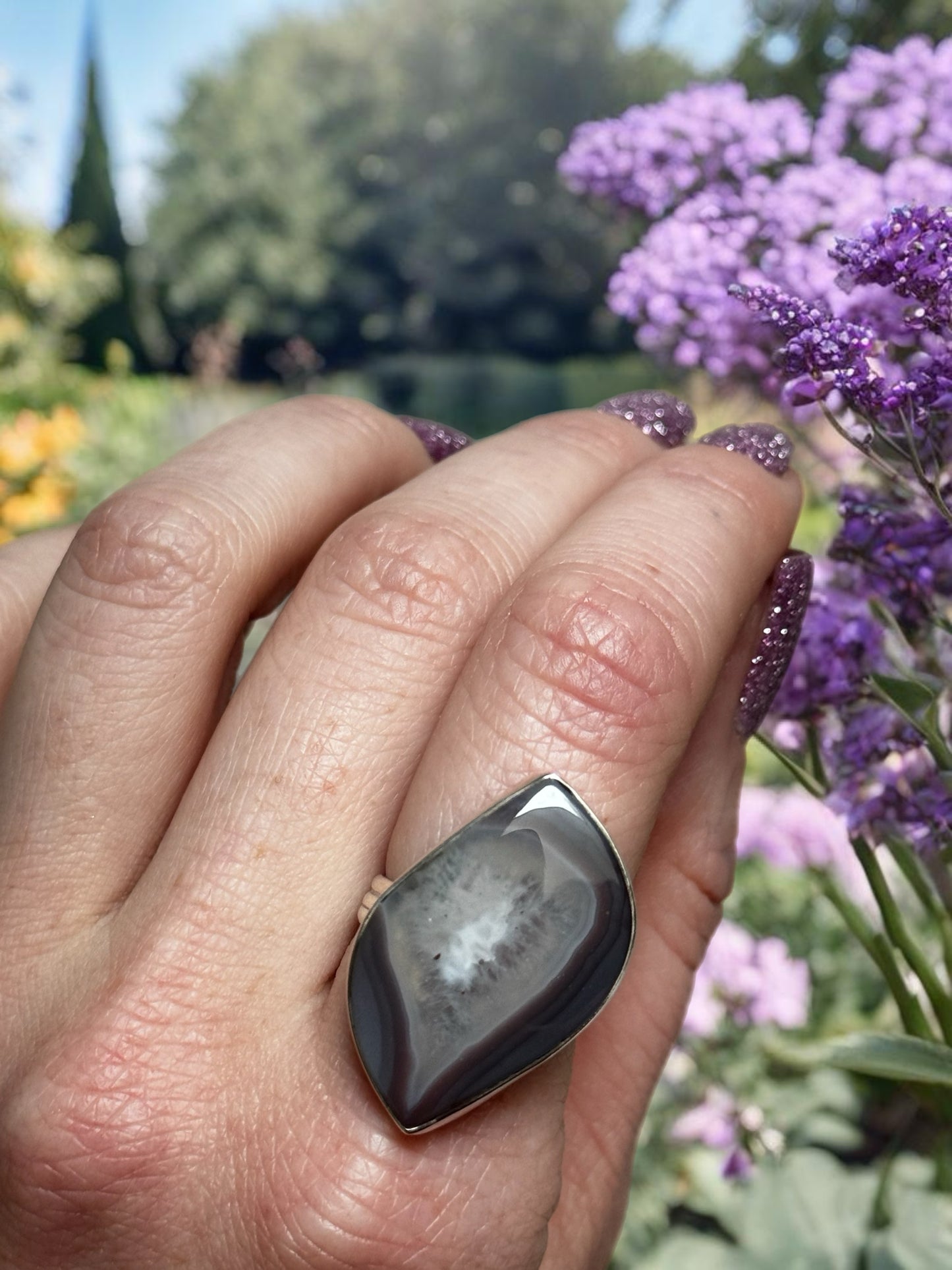 Size 9 Lake Superior Agate ring sterling silver