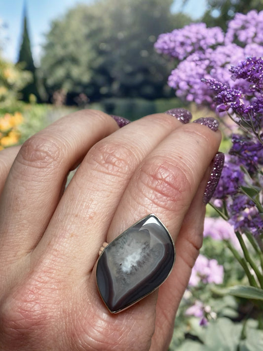 Size 9 Lake Superior Agate ring sterling silver