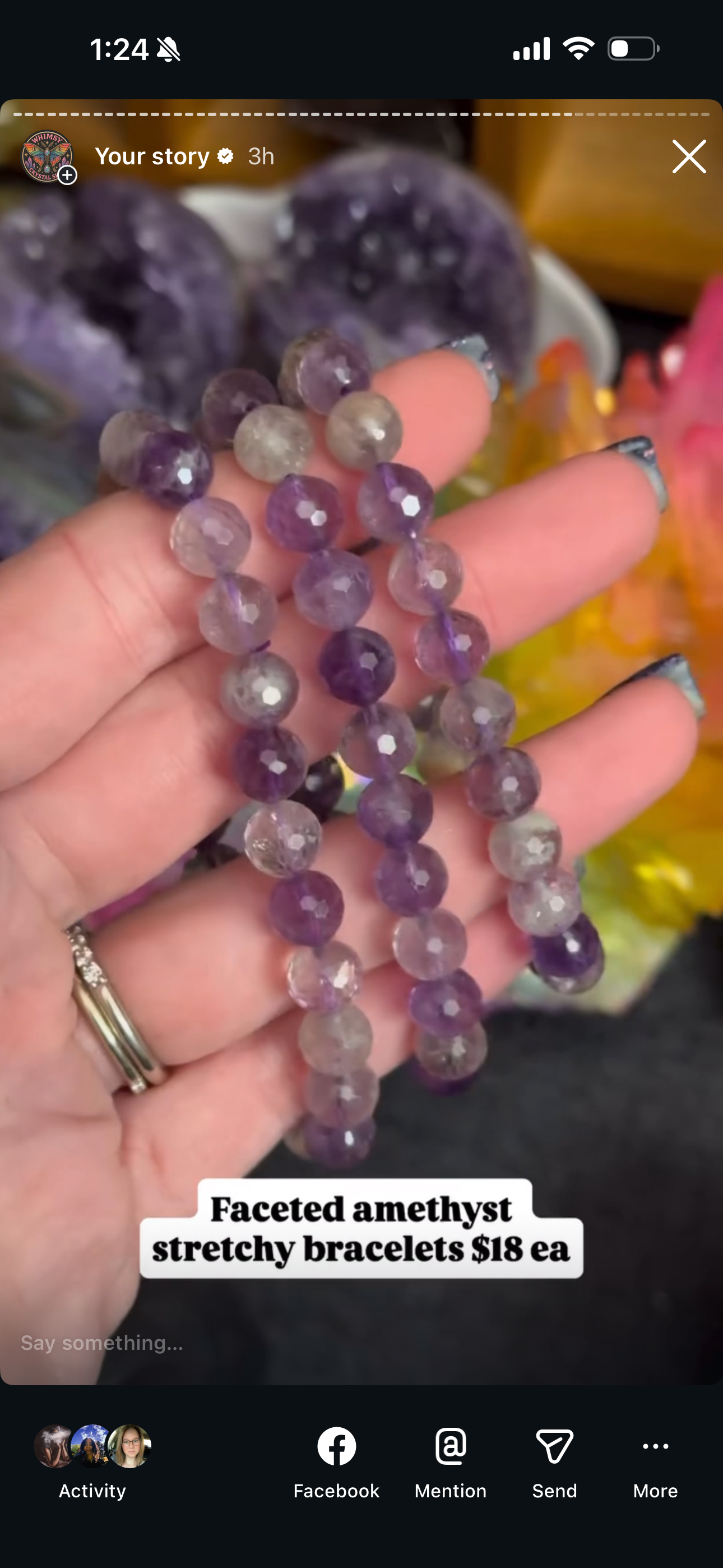 Reserved moss and reverie , amethyst with tan bead