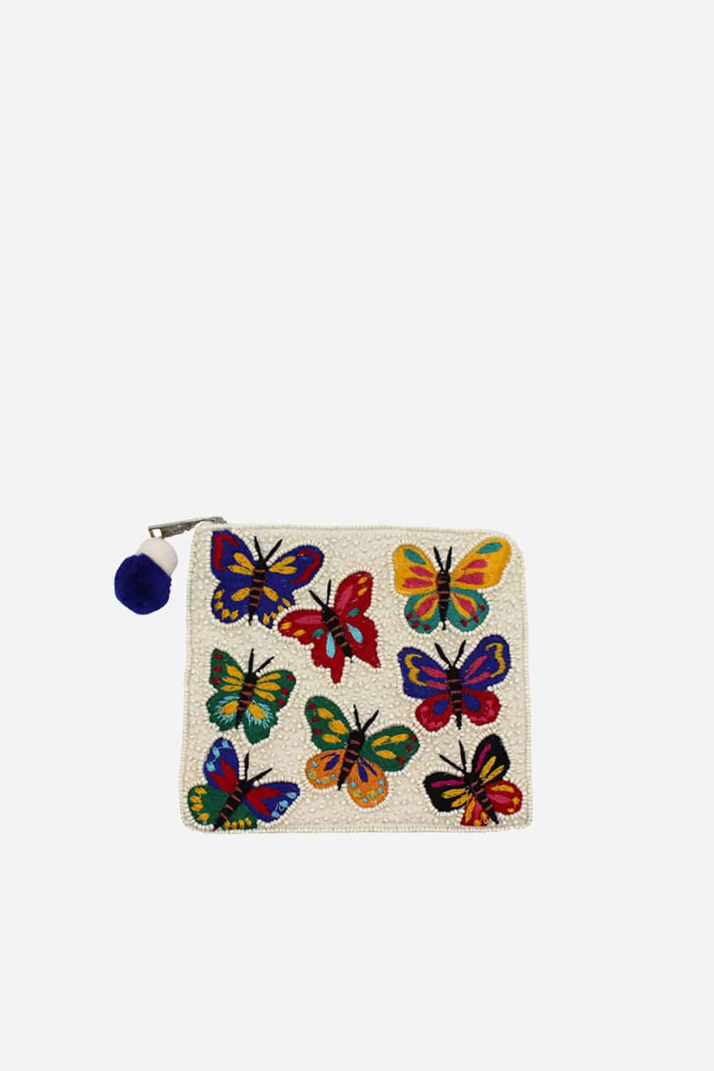 Multi Embroidered Butterflies Beaded Coin Pouch