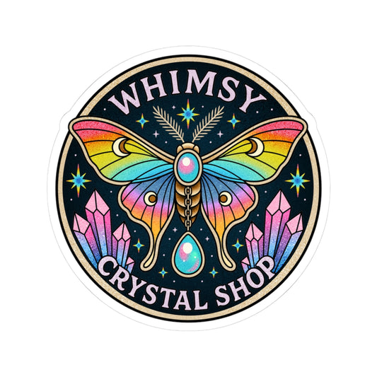 Whimsy Crystal Shop Sticker — Rainbow Moth Kiss-Cut Sticker