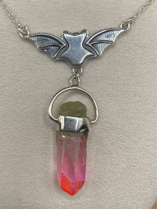 Pink aura quartz necklace Sterling Silver